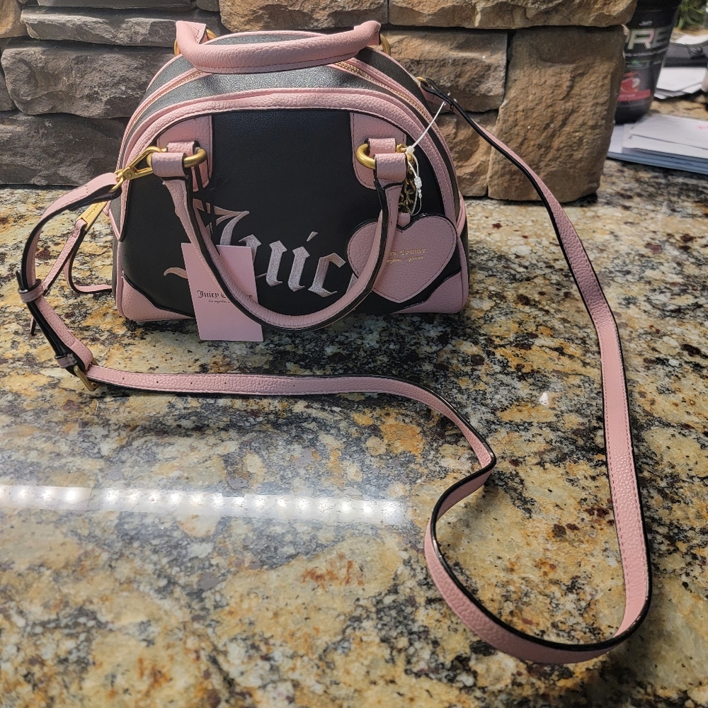 Juicy Couture Black & Pink Heritag Dome Satchel Crossbody Bag NWT